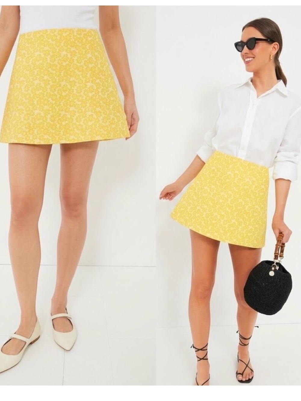 Tuckernuck Jacquard Meg Yellow Floral A-Line Mini Skirt Daisy Small
